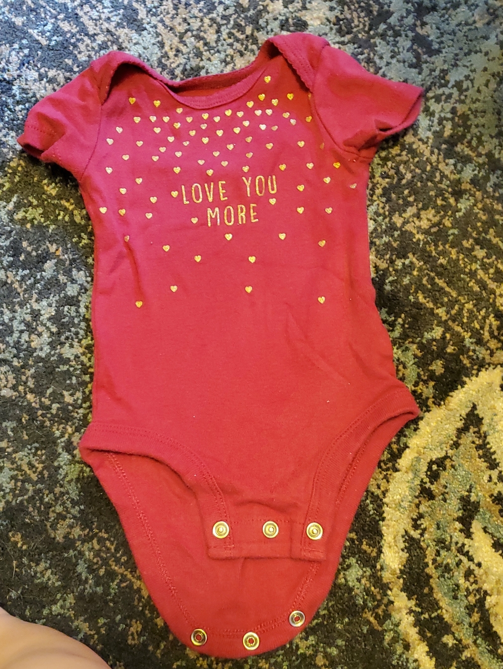 Carter's Red Short-Sleeve Bodysuit with Gold Heart Design